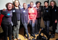 AfroCROWD's Alice Backer and Sherry Antoine Pose with Wikipedia Day 2017 Panelists and WMF ED Katherine Maher. AfroCROWDer Kyra Gaunt, also a panelist is at center 2-15-2017