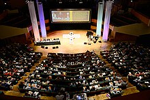 The General Assembly of the United Reformed Church meeting in Cardiff, Wales, July 2014 Assembly hall 2014.jpg