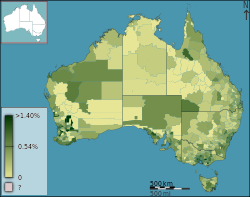 Демографическая карта Австралийской переписи 2011 года - Австралия по SLA - поле BCP 1168 Polish Total Responses.svg