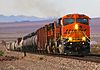 A BNSF freight train on the Southern Transcon in California's Mojave Desert in 2007