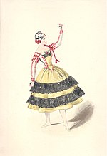 Ballettkostüm, Zeichnung vermutlich von Pietro Krohn. Zeichnung befindet sich im Archiv von Det Kongelige Teater im Rigsarkivet, Kopenhagen.