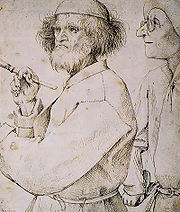 Bruegel's The Painter and The Connoisseur drawn c. 1565 is thought to be a self- portrait