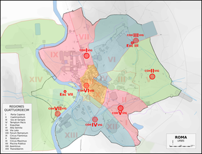 Carte de la Rome antique montrant la localisation de Casernes des vigiles de Rome.