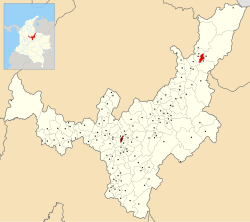 Location of the municipality and town of Panqueba in the Boyacá Department of Colombia.