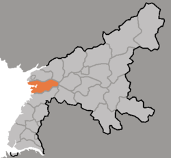 Map of South Pyongan showing the location of Sukchon