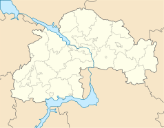 Mapa konturowa obwodu dniepropetrowskiego, blisko centrum u góry znajduje się punkt z opisem „Dniepropetrowsk”