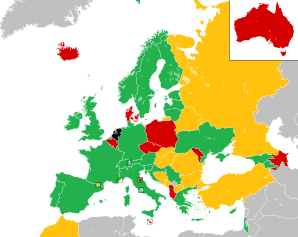 Bản đồ các nước Châu Âu tham dự cuộc thi