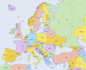 Map of countries in Europe
