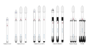 Left to right: Falcon 9 v1.0, v1.1, v1.2 "Full Thrust", Falcon 9 Block 5, Falcon Heavy, and Falcon Heavy Block 5. Falcon9 rocket family.svg