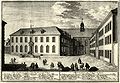 Ehemalige Nordfassade des Kollegiengebäudes, im Hintergrund die Universitätskirche. Kupferstich von Georg Daniel Heumann, 1747