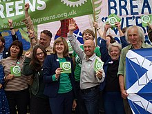 Harvie campaigning alongside Alison Johnstone and other Green Party members in 2014 Green Yes Support (15237280066).jpg