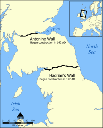 Location of Hadrian's Wall and the Antonine Wa...