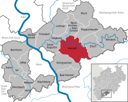 Läget för staden Hennef (Sieg) i Rhein-Sieg-Kreis