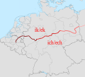 Map showing the Uerdingen line, which divides Low German from High German