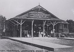 Postcard of Jackson's Point Station, terminus for the Toronto and York Radial Railway, from the 1910s