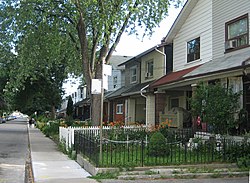 A group of typical Leslieville homes