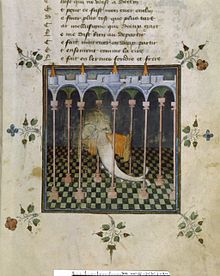 Sur la peinture, trois êtres se trouvent dans ce qui semble un château : un garde à la gauche, un noble au milieu et une femme prenant son bain dans une pièce fermée. La femme possède des ailes et une queue de serpent.