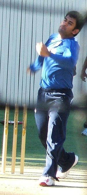 Mahendra Singh Dhoni bowlingat Adelaide Oval