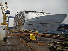 MS Oasis of the Seas, the fifth largest passenger ship in the world, under construction at the Turku shipyard that was taken over by Meyer Werft in 2014 MS Oasis of the Seas.JPG