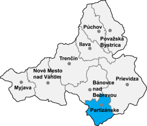 Район Партизанске на карте