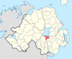 Location of Oneilland East, County Armagh, Northern Ireland.