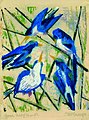 Farbholzschnitt, Blaue Vögel, 1916.