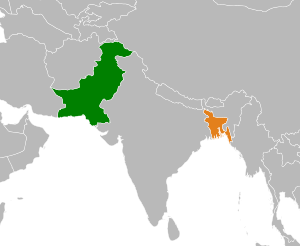 Mapa indicando localização de Bangladesh e do Paquistão.