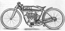 Pope verkocht wel racemotoren, zoals deze 1000 cc V-twin uit 1915, maar nam vanaf 1914 als merk niet deel. Dit is dus een van de eerste productieracers