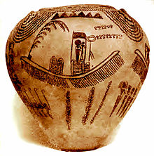 Boat depicted on Egyptian pottery from the Predynastic period (Naqada II, mid-4th millennium BC). Predynastic boat vase opt451x456 Edgerton-1927 AJSLp121-c.jpg