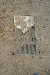 The target normally used in slow pitch softball. In some forms of slow pitch, the pitched ball must hit the black mat behind home plate to count as a strike. SlowpitchTarget.jpg