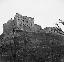 Monte Cassino is in ruins. The ruined monastery at Cassino, Italy, 19 May 1944. NA15141.jpg