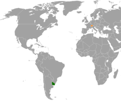 Map indicating locations of Uruguay and Switzerland