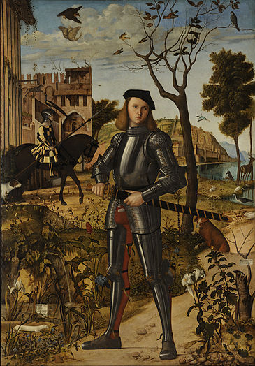 Vittore Carpaccio's Young Knight in a Landscape depicts an unknown knight...