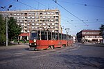 Twee gekoppeld Konstal 105N trams bij Gliwice op lijn 4 uit de richting Zabrze. Op 1 september 2009 werden de tramlijnen 1 en 4 hier opgeheven, waardoor Gliwice tramloos werd.