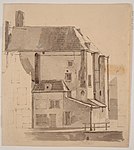 Johannes Rutten, Watersteinstoren aan de Knolhaven, gezien vanaf de Nieuwe Haven, ca. 1844, Regionaal Archief Dordrecht, inv. 551_35446