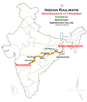 (Nanded–Santragachi) Express route map