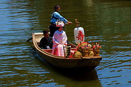 In riverside district of Chiba and Ibaraki, bride is picked up on the wedding boat and gets married in the case of marriage.