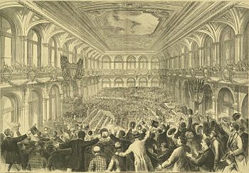 Illustration of the 1876 Democratic National Convention in St. Louis, Missouri 1876 Democratic National Convention - Missouri (cropped).jpg