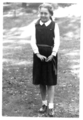 A typical 1950 girl's school uniform.