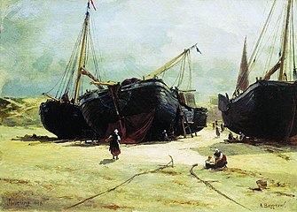 Scheveningen, dimempara va onaratota (Схевенинген. Починка рыбачьих судов, 1877)