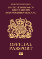 英國公務護照封面，下方印有英文「OFFICIAL PASSPORT（公務護照）」字樣。