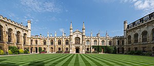 Corpus Christi College, one of the constituent colleges of the University of Cambridge in England Corpus Christi College New Court, Cambridge, UK - Diliff.jpg