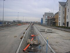 A new 'city street' under construction in Broughton Gate, Eastern Expansion Area. Countess or Chaffron Way H7.JPG