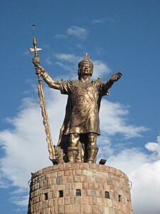 Monument to the Inca Pachacuti, one of the works inaugurated during the government of Estrada Pérez