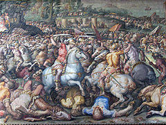La batalla de San Vicenzo, uno de los frescos de Vasari que cubren el anterior (1555-1572).