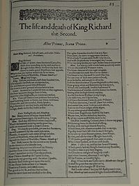 Faksimil av första sidan i The life and death of King Richard the Second från First Folio, publicerad 1623