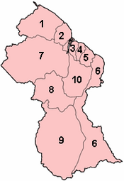 Regions of Guyana by number and name