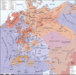 Much of eastern Austria adopted Lutheranism until counterreformational efforts changed it in the late 16th century. HolyRomanEmpire 1618.png