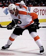 Jeff Carter played for the Flyers from 2005-06 to 2010-11. Jeff Carter Flyers 2010-1.jpg