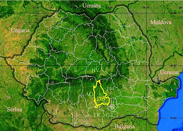 Harta României cu județul Dâmbovița indicat